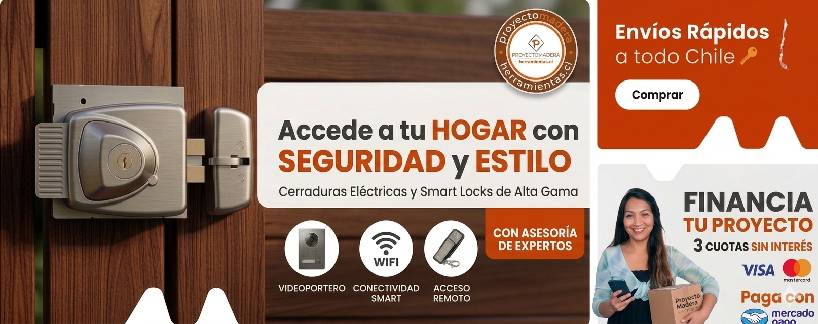 Cerradura Eléctrica Poli 3010-32 Instalada en Portón de Madera - Seguridad para Hogar en Proyecto Madera Chile