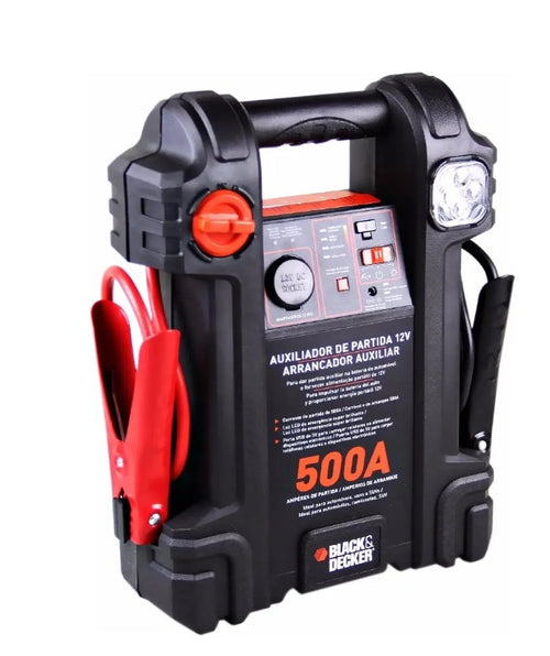 Arrancador auxiliar de batería Black+Decker JS500S 500A 12V con linterna LED y pinzas de alta resistencia
