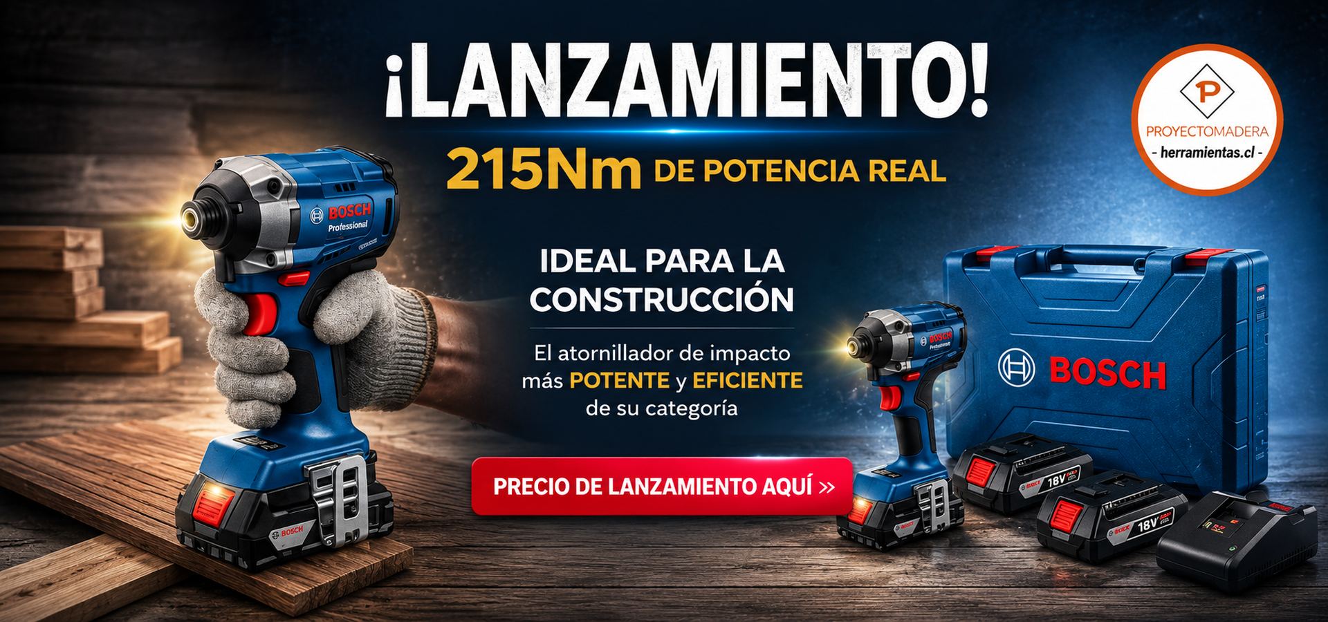 "Atornillador Bosch 215 — Proyecto Madera Chile, herramientas profesionales"