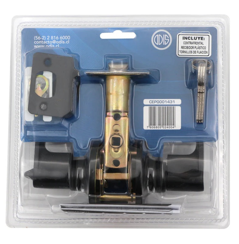 Cerradura tubular con manilla Odis 203 negra para baño en empaque blíster original garantía de proyecto madera chile