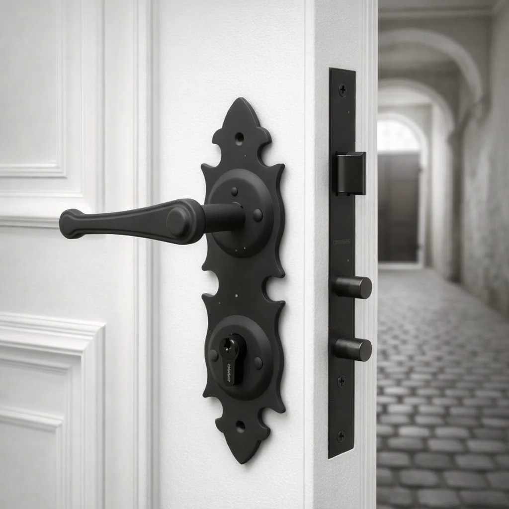 Cerradura Chapa Colonial Embutir Con Placa Manilla Oister Acceso