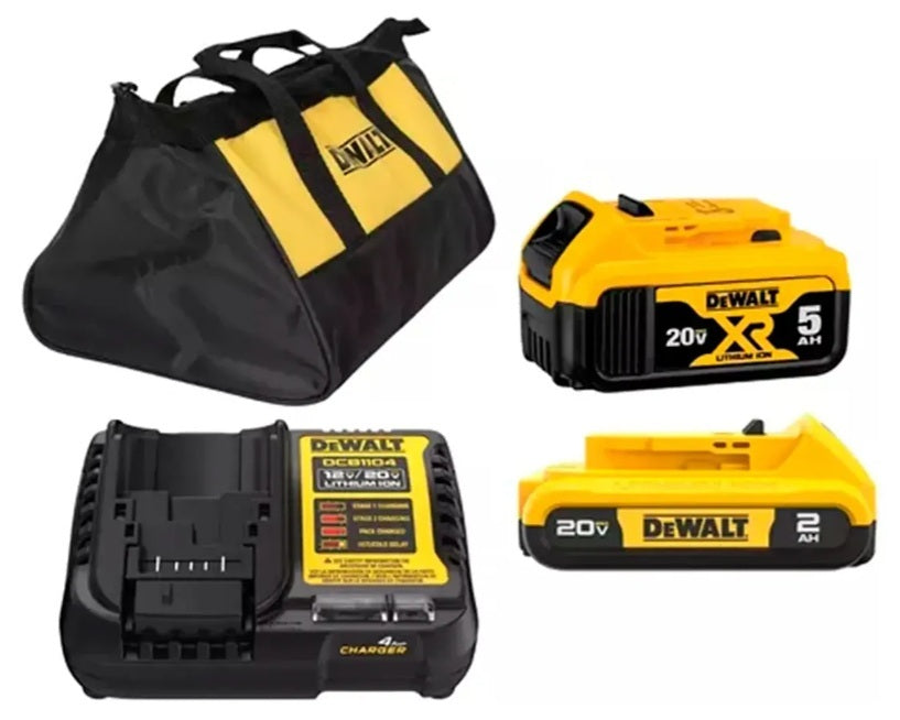 "Kit 2 Baterías Dewalt 20V 5Ah 2Ah Cargador DCB1104 Proyecto Madera Chile".