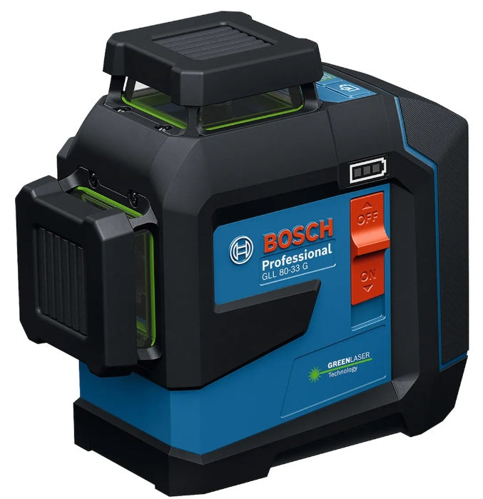 Nivel Láser 360° Verde Bosch GLL 80‑33 G LI Autonivelante con Batería + Alcance 80m | Profesional para Construcción