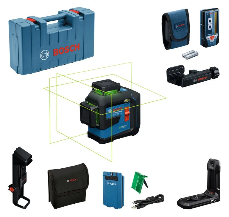 Nivel Láser Bosch GLL 80‑33 G LI 360° Verde + Receptor LR7 | Autonivelante, Batería Recargable y Alcance 80m