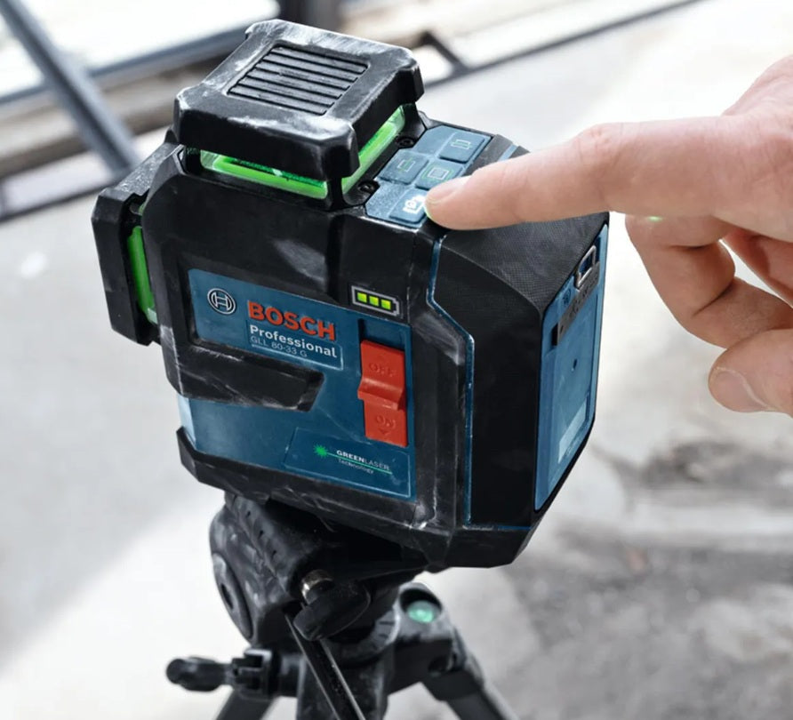 Nivel Láser Bosch GLL 80‑33 G LI 360° Verde + Receptor LR7 | Autonivelante, Batería Recargable y Alcance 80m