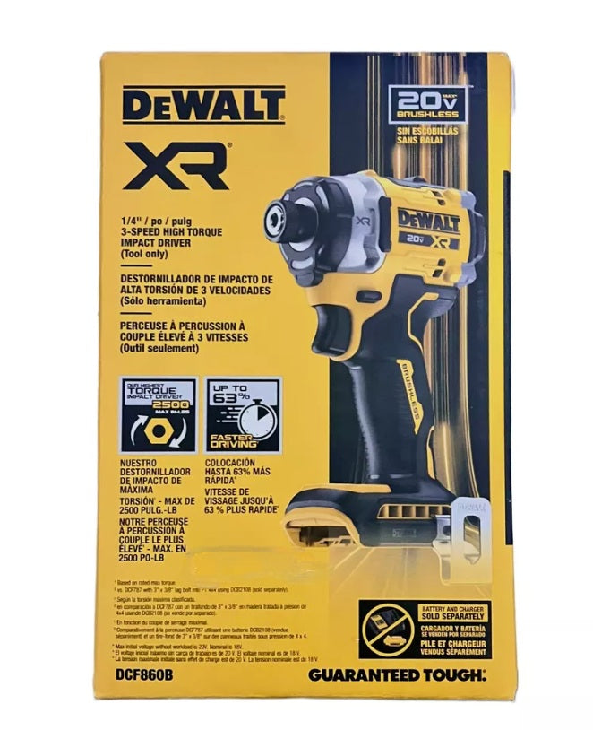 Atornillador De Impacto Dewalt Dcf860b 20v Xr Máximo Torque | Amarillo 20v 50 Hz/60 Hz