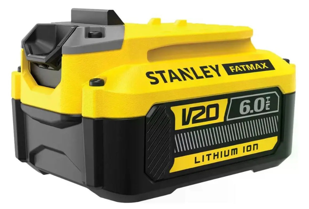 Bateria de ion de litio de alta capacidad Stanley V20 de 20V y 6.0 Ah modelo SB206-B2 con indicador LED de carga.