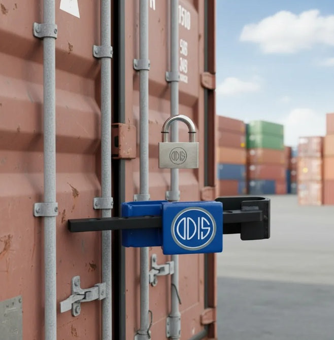 Candado para contenedor Odis Truck T6500 desmontable instalado en puerta de container Proyecto Madera Chile