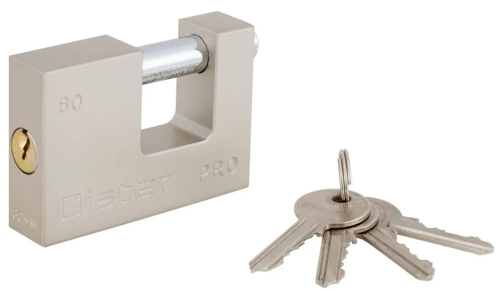 Candado Oister Cortina Pro 80mm Fierro Llave Gris Exterior | Seguridad Anticorte