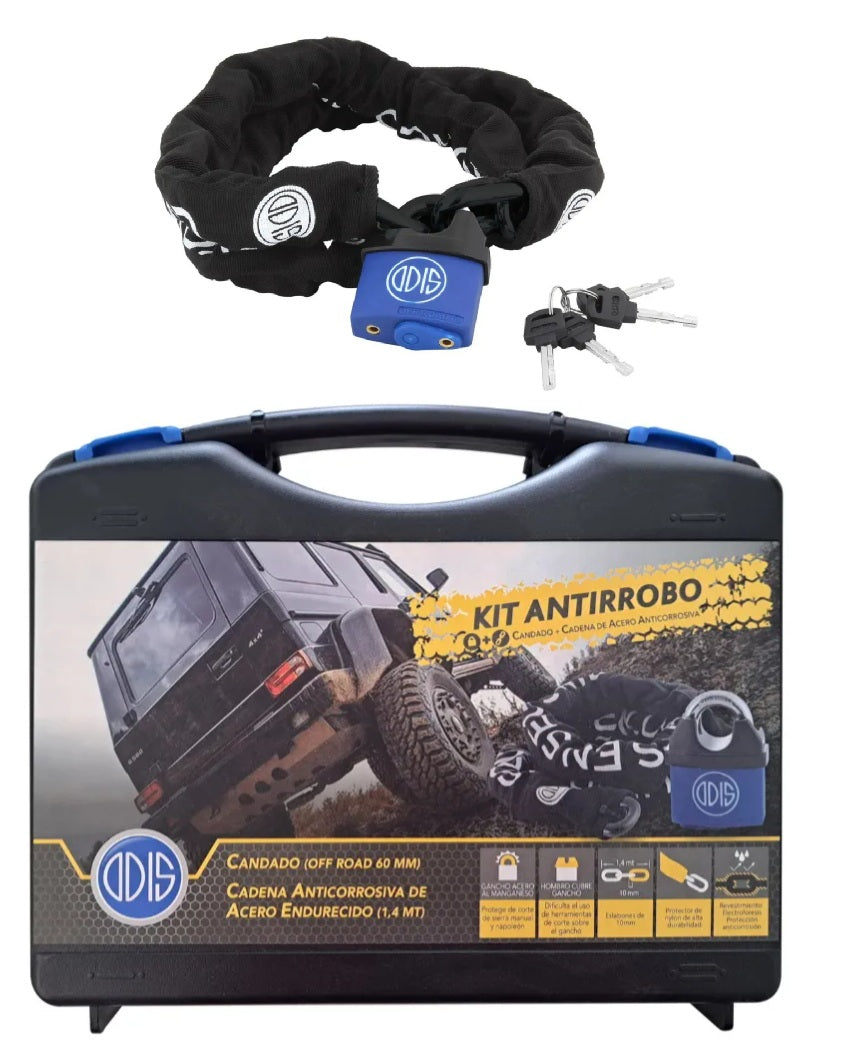 Candado + Cadena Odis para Rueda de Repuesto | Acero Manganeso 10mm, 1.4m, Antirrobo Off Road