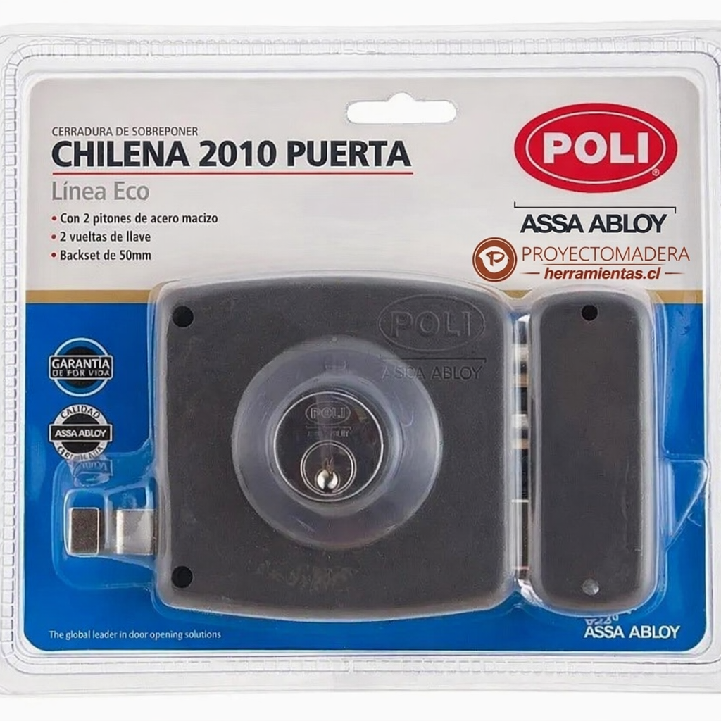 "Cerradura Chilena Poli 2010 Puerta Línea Eco con 2 pitones de acero macizo y garantía"