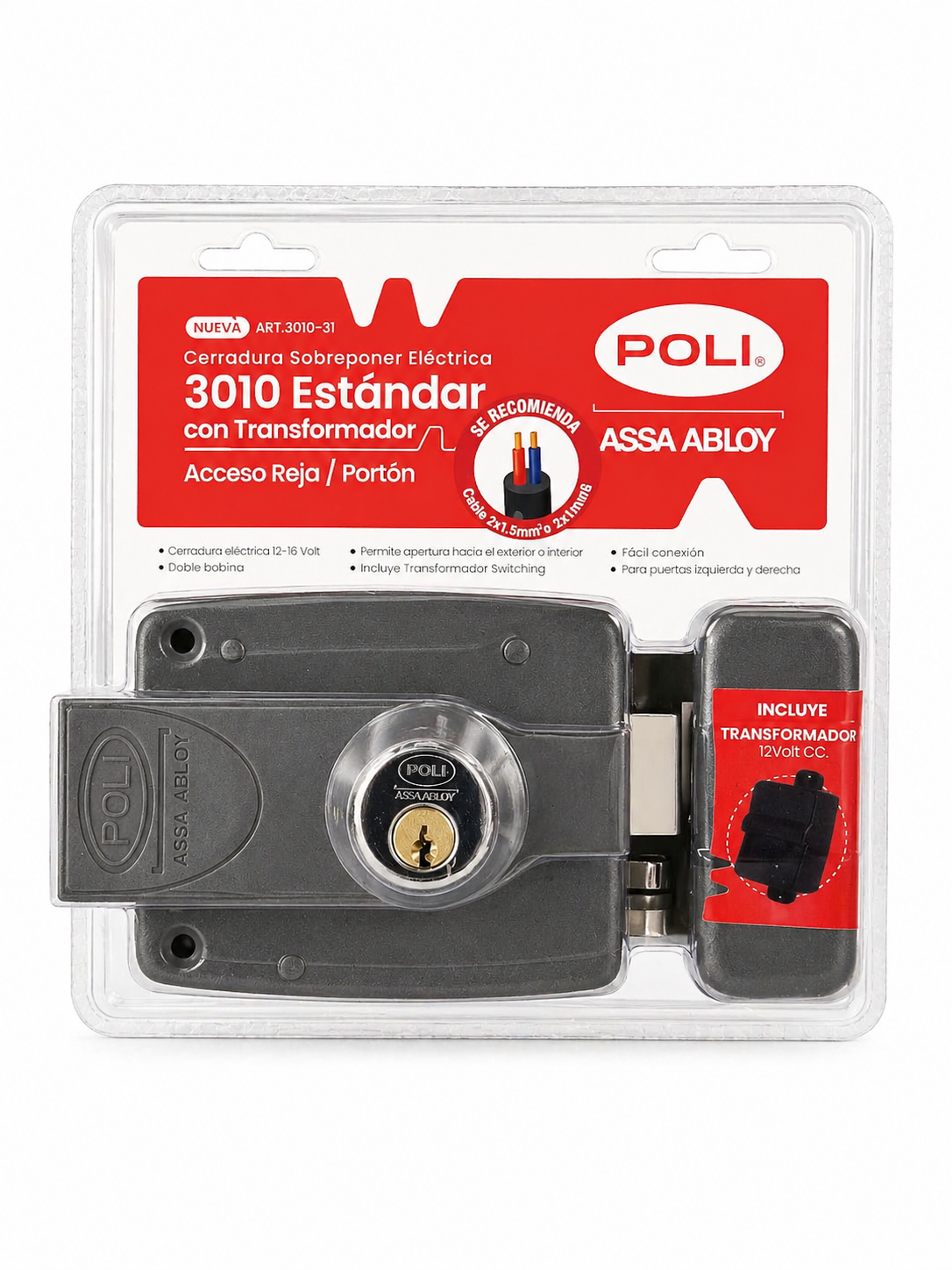 Cerradura Eléctrica Poli 3010 con Transformador | Chapa para Reja