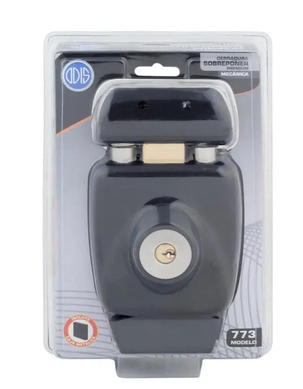 Empaque blister original de fábrica de la cerradura sobreponer mecánica Premium Odis modelo 773 con sello de caja metálica incluida