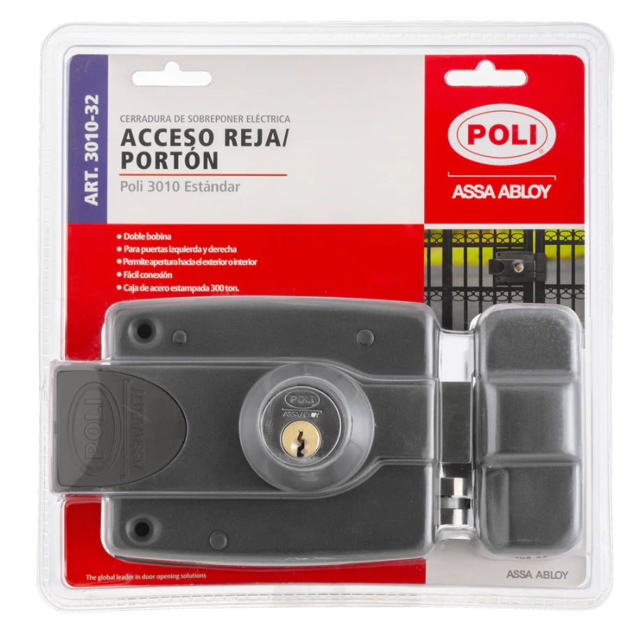 Cerradura Poli Eléctrica 3010-32 Acceso Reja Y Portón, Gris