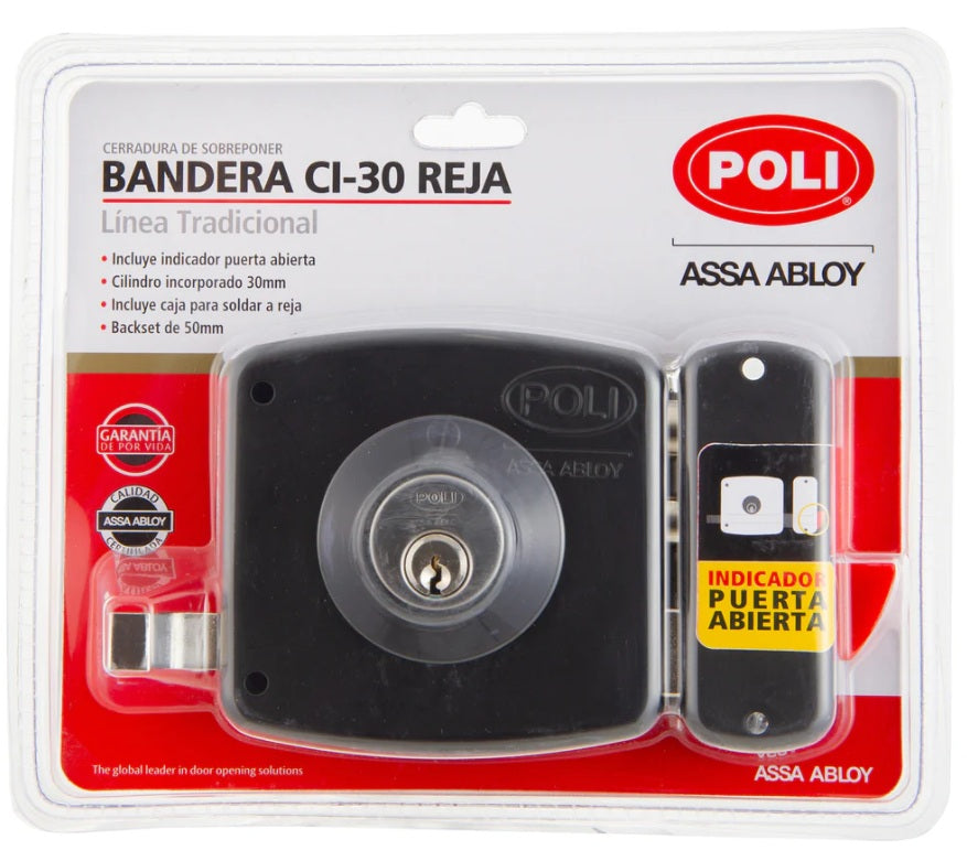 Cerradura Chapa Sobreponer Acceso Principal Y Reja Con Bandera Poli