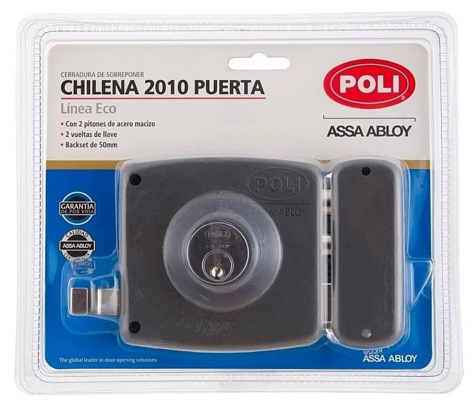 Cerradura Chapa Sobreponer Poli, 2 Pitones Acceso principal y Reja