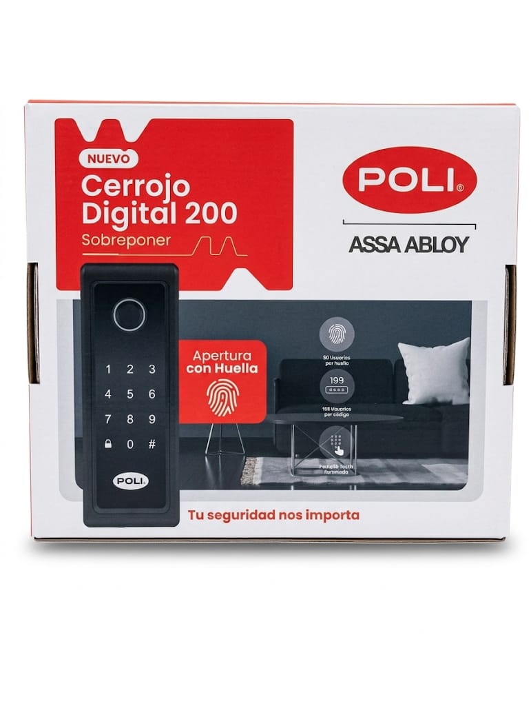 Cerrojo Digital 200 Sobreponer Poli Inteligente con Huella y Código