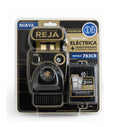 "Empaque del kit de chapa eléctrica Odis modelo 783CR para reja, con transformador receptor y 2 controles remotos incluidos."