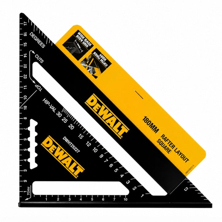 Escuadra rápida de aluminio 30 cm DeWalt DWHT25228 en ángulo sobre fondo blanco.