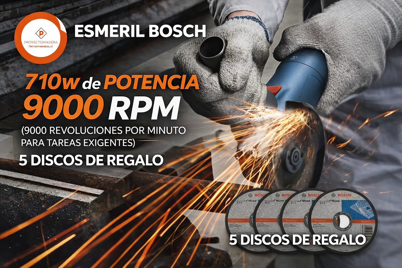 Esmeril Angular Bosch GWS 700 710W + 5 Discos | Potencia, Durabilidad y Máximo Control