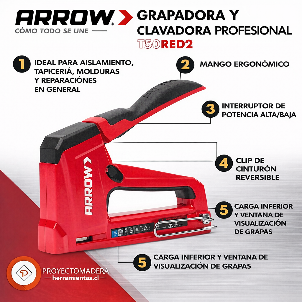 Grapadora Arrow T501 5-en-1 | Multi-Tacker Profesional | Proyecto Madera Chile