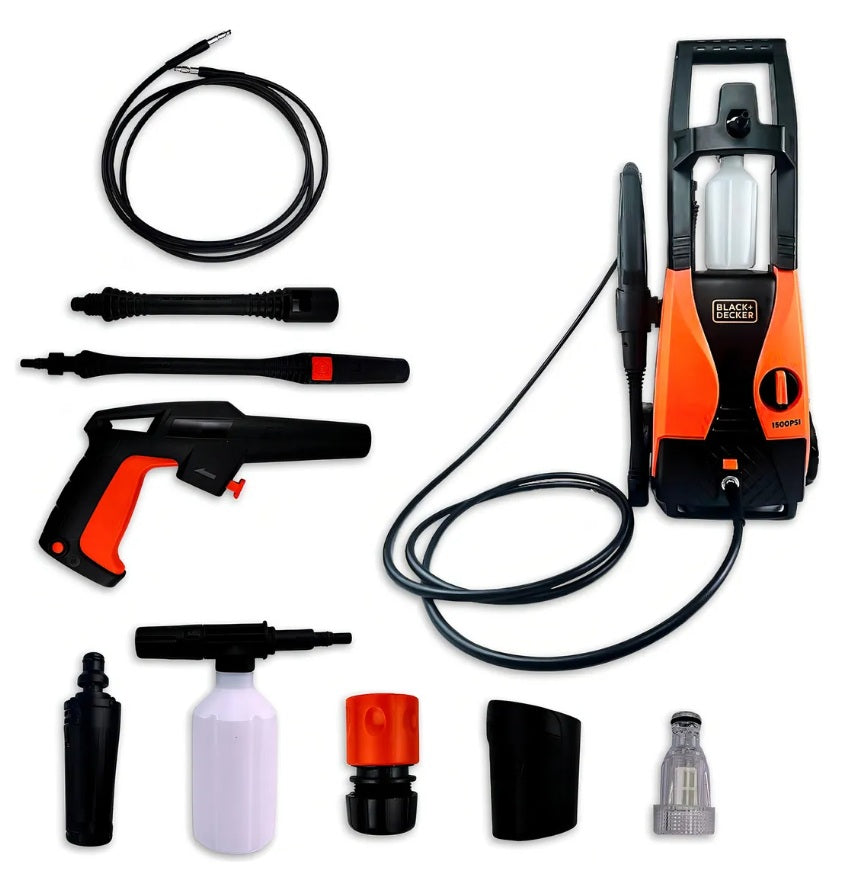 Hidrolavadora Alta Presión Black+Decker 1512 PSI 1400W | Portátil, Ruedas, Manguera 3m y Accesorios
