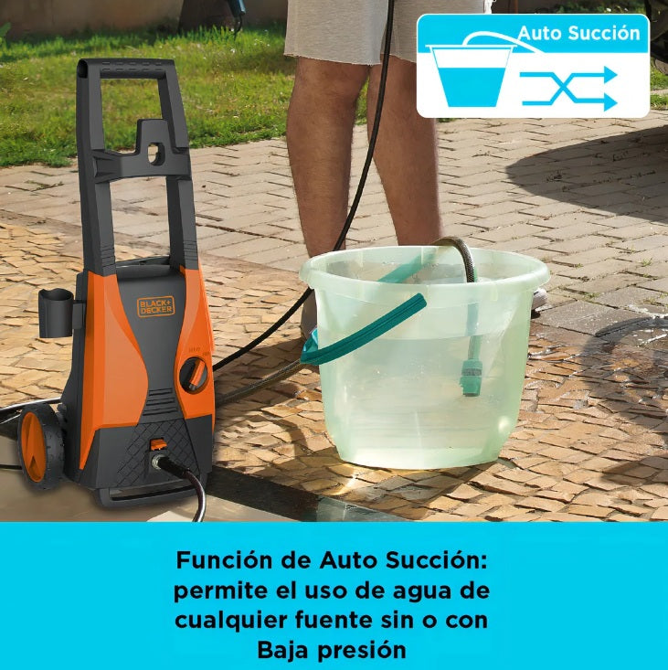 Hidrolavadora Alta Presión Black+Decker 1512 PSI 1400W | Portátil, Ruedas, Manguera 3m y Accesorios