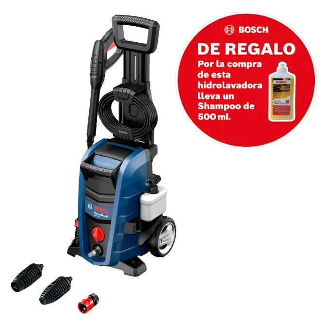 Hidrolavadora Bosch GHP 180 Professional de 1500W con accesorios de boquillas, conectores rápidos incluye un shampoo concentrado de 500 ml.