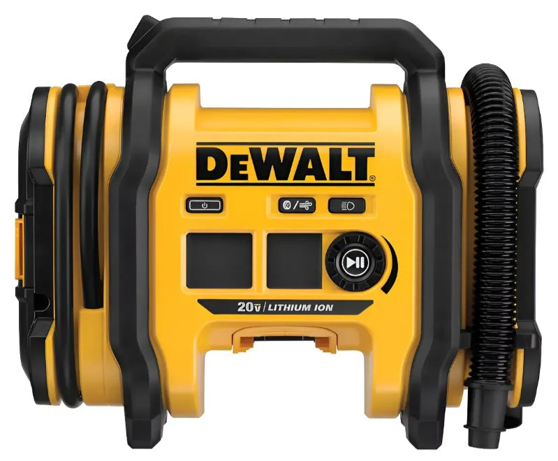 Inflador de neumáticos inalámbrico DeWalt DCC020IB 20V Max vista frontal de estudio