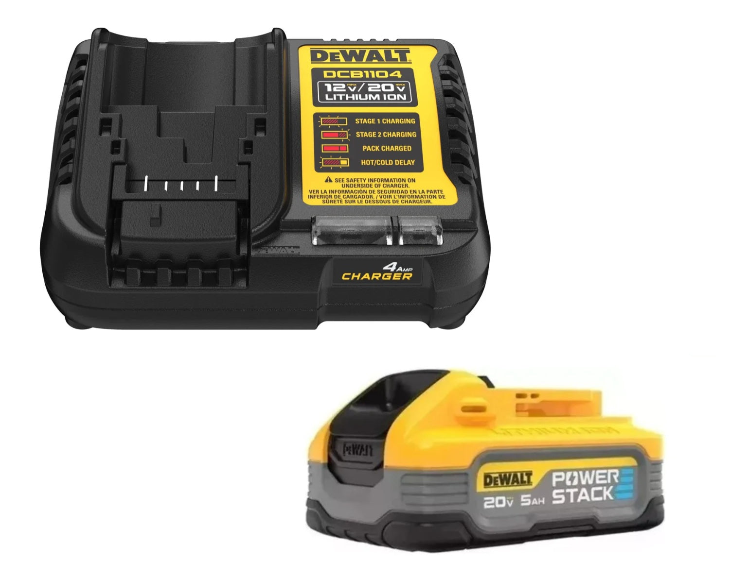 Batería y Cargador DeWalt 20V  PowerStack 5Ah + Cargador DCB1104 Carga RÁPIDA