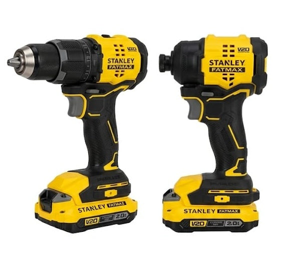 Pareja de herramientas inalámbricas Stanley V20 Brushless: taladro percutor con 65 Nm y atornillador de impacto profesional con motor sin carbones de alta eficiencia - Proyecto Madera Chile.