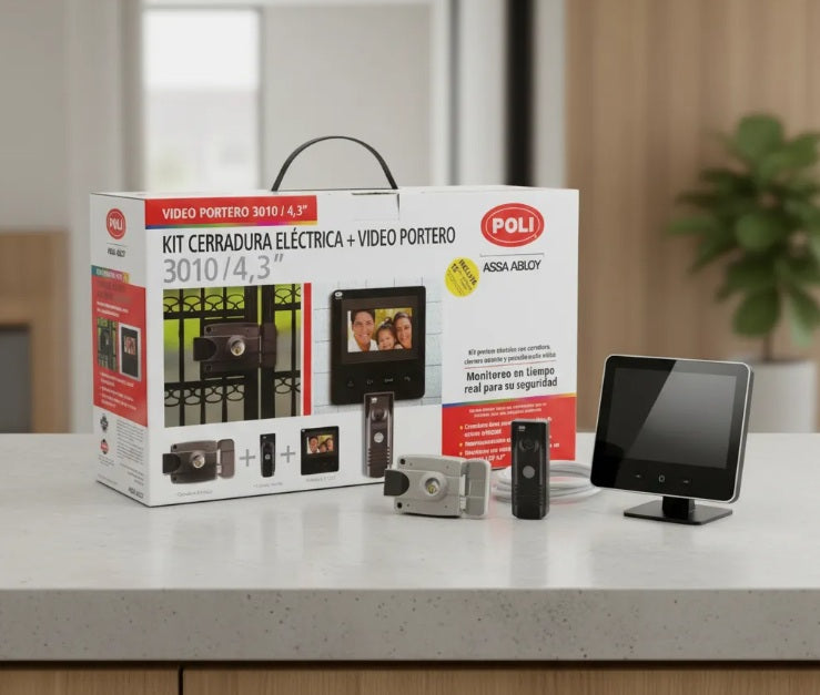 Kit Cerradura Eléctrica y Videoportero Poli 3010 / 4,3" ASSA ABLOY Proyecto Madera