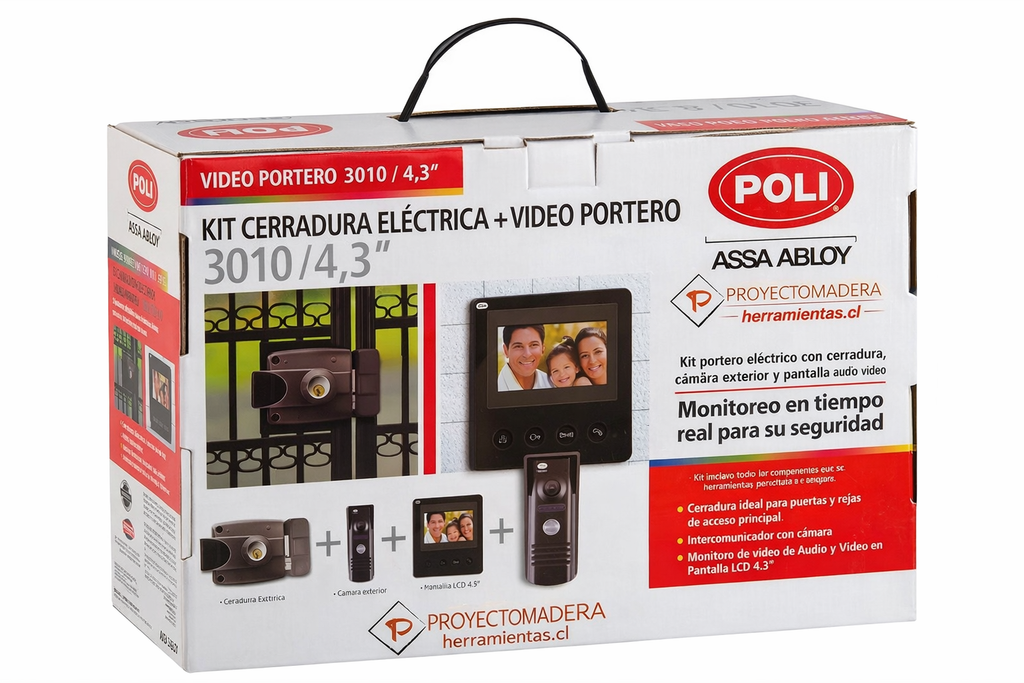 Kit Cerradura Electrica Poli 3010 y Videoportero con camara en caja Proyecto Madera