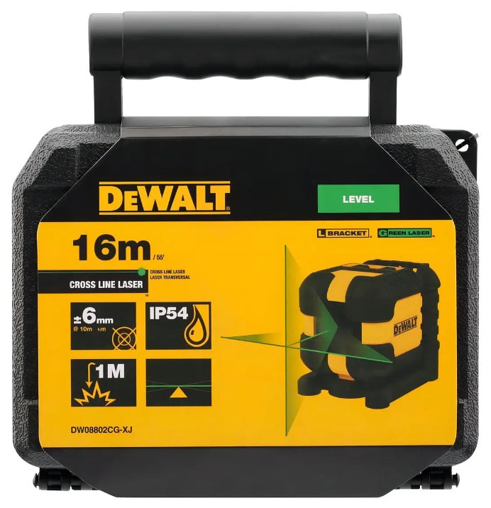 Nivel laser autonivelante en cruz de linea verde DeWalt DW08802CG con carcasa de goma resistente a caidas de 1 metro