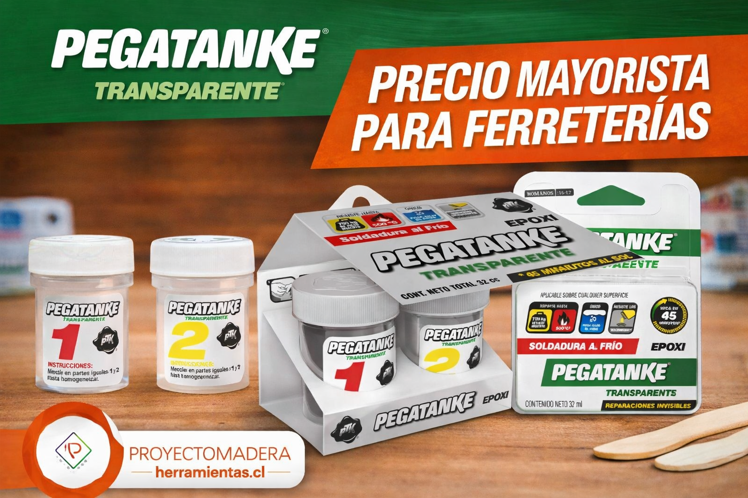 Pegatanke Epóxico Transparente con Precio Mayorista para Ferreterías - Distribuidor Oficial Proyecto Madera Chile