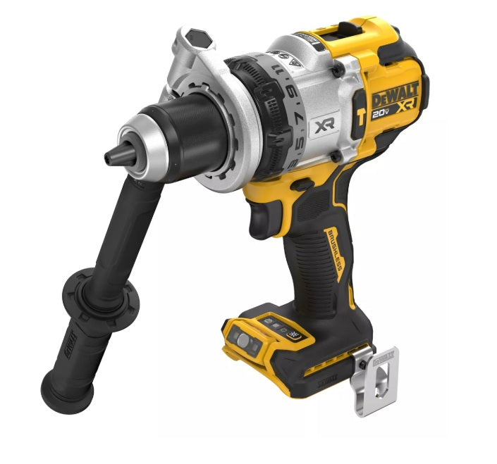 Taladro percutor DeWalt 20V MAX XR DCD1007B con base de luz LED pivotante y mandril metalico de trinquete